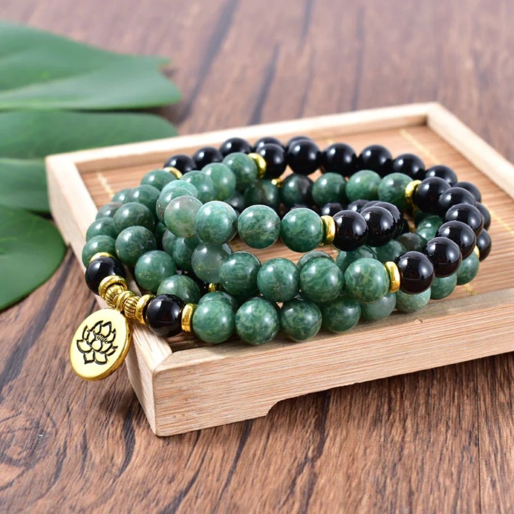 Aventurine Onyx 108 Mala Bead Prayer Necklace Multilayer Healing Reiki Bracelet
